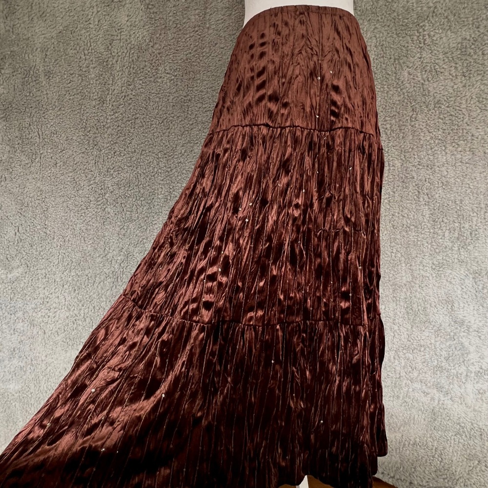 Brown Velvet Tiered Maxi Skirt Sequin Green Stitching Witchy Forest Fairy Small